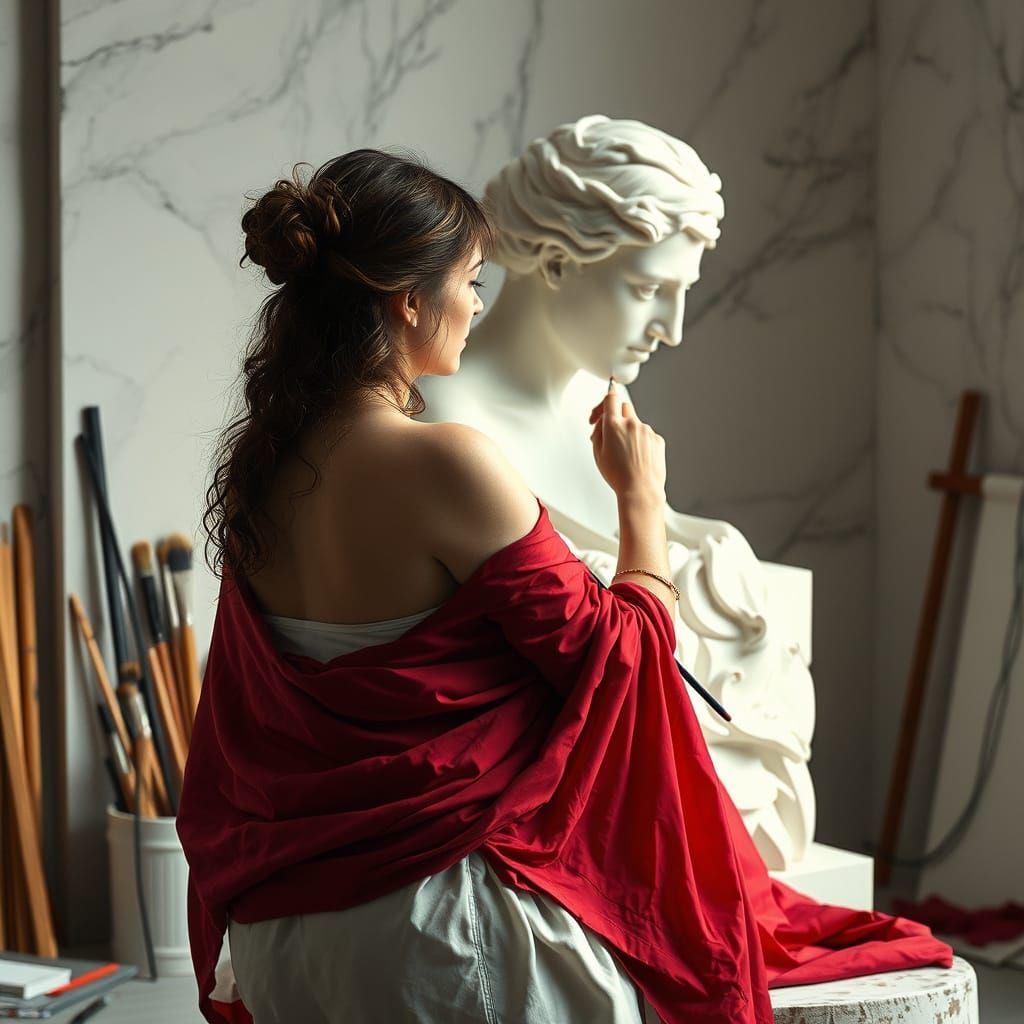 Ethereal Goddess Sculpting Timeless Masterpiece in Lavish Pa...