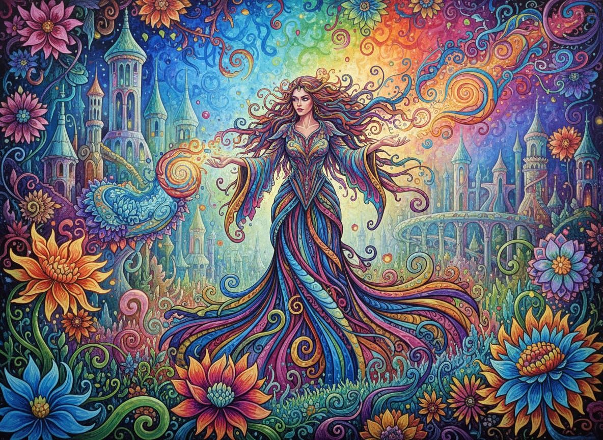 Sorceress Blooms Flowers in Psychedelic Fairy Kingdom