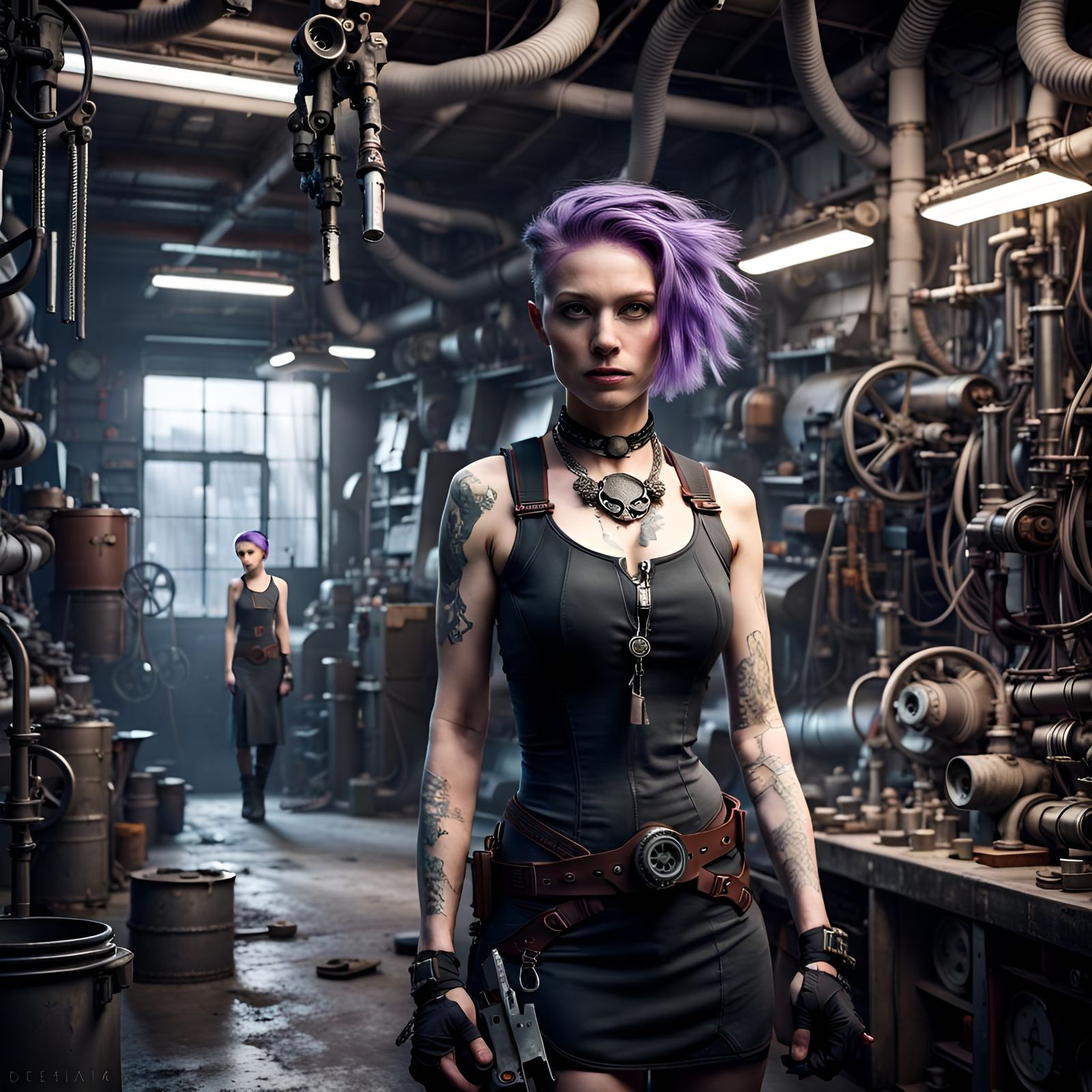 Cyberpunk, steampunk mechanic and her apprentice.