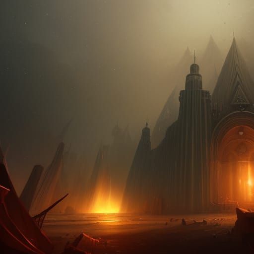 Pyramids Under Falling Stars: Dark Fantasy Concept Art