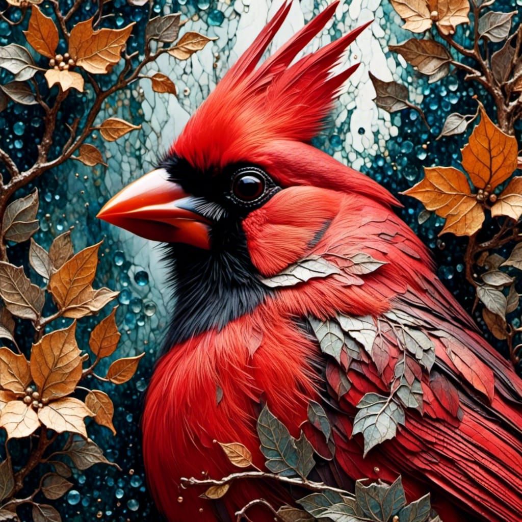 Cardinal Bird Double Exposure Collage Art