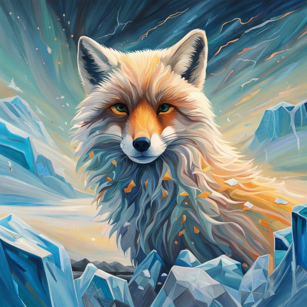 Arctic Fox in Frozen Landscape, Double Exposure Art