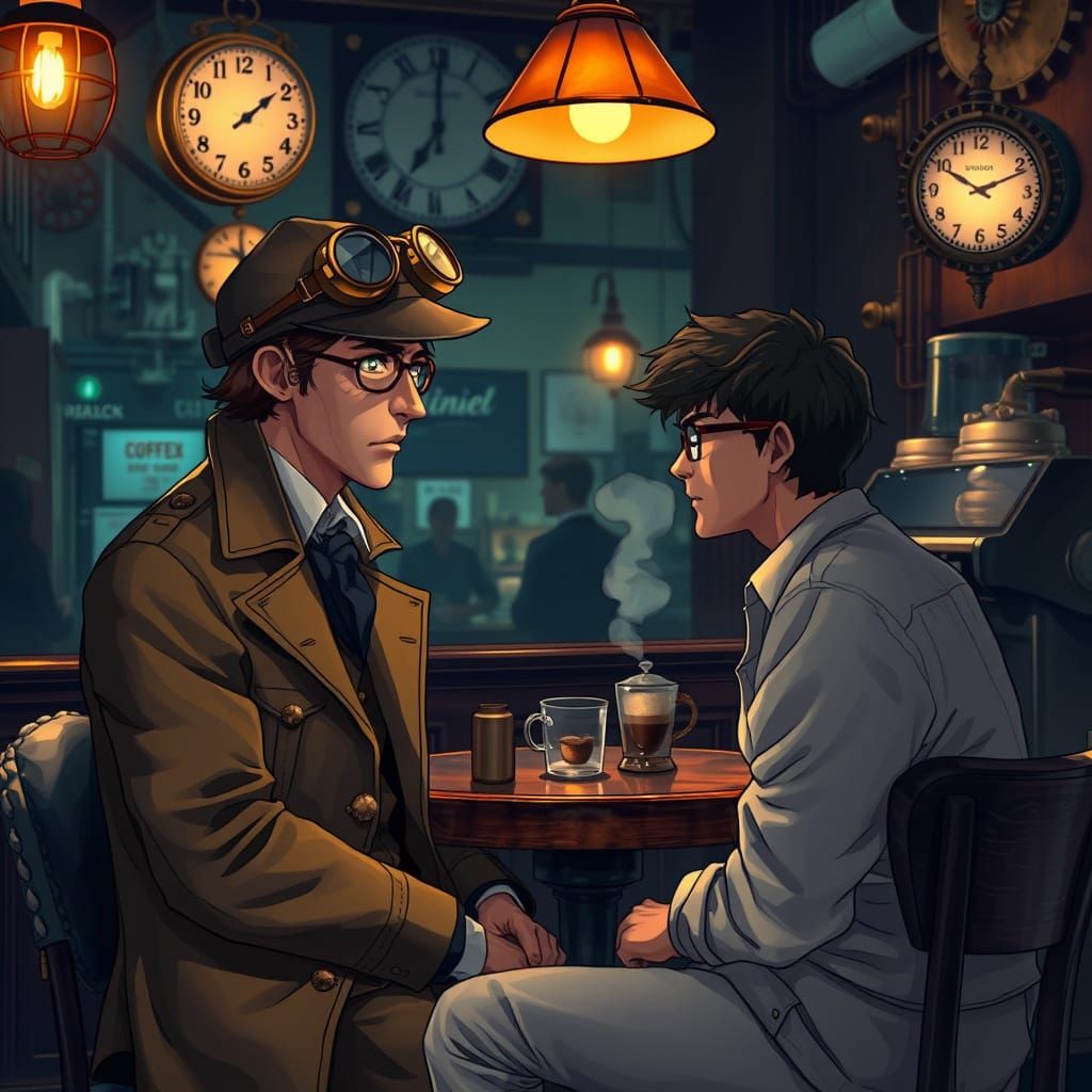 Steampunk Sherlock Holmes Meets L in a Victorian Coffee Cafe...