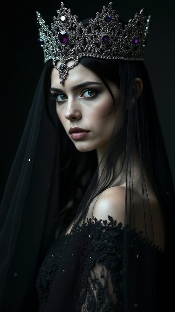 Mysterious Dark Queen Portrait in Ethereal Shadow