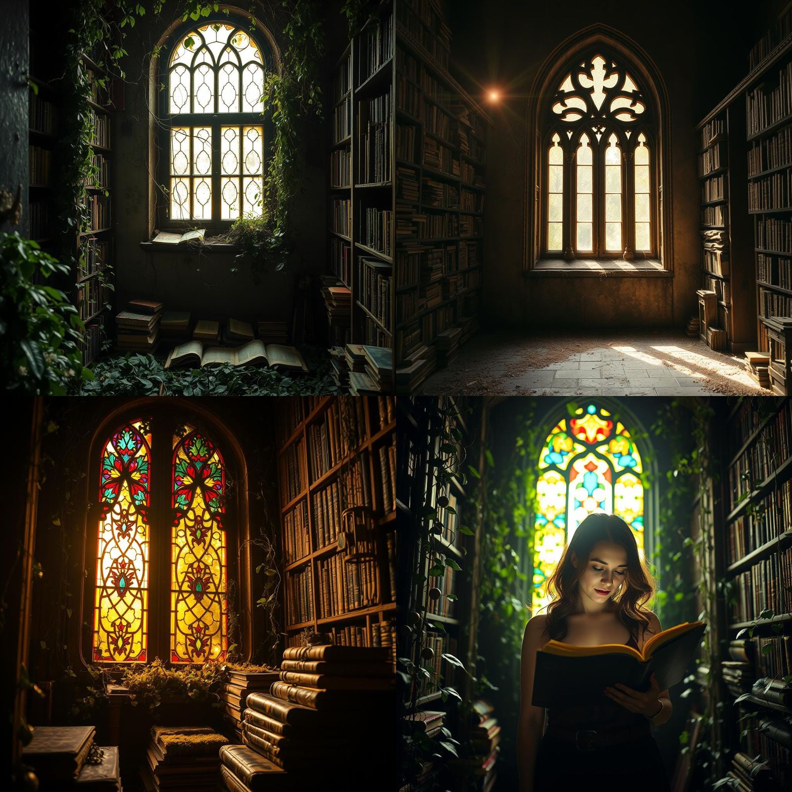 Bright Light Illuminates Surreal Overgrown Library