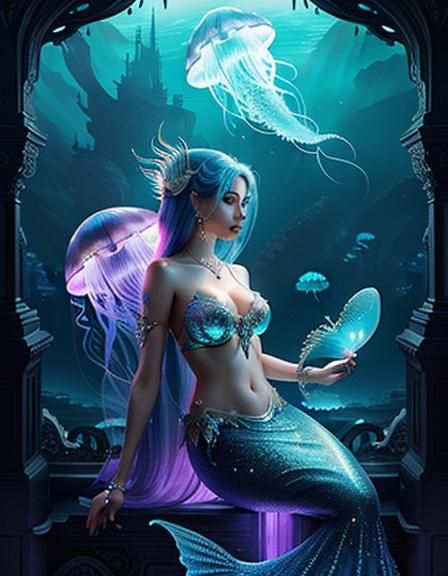 Jellyfish Mermaid Hybrid in Digital Matte Painting