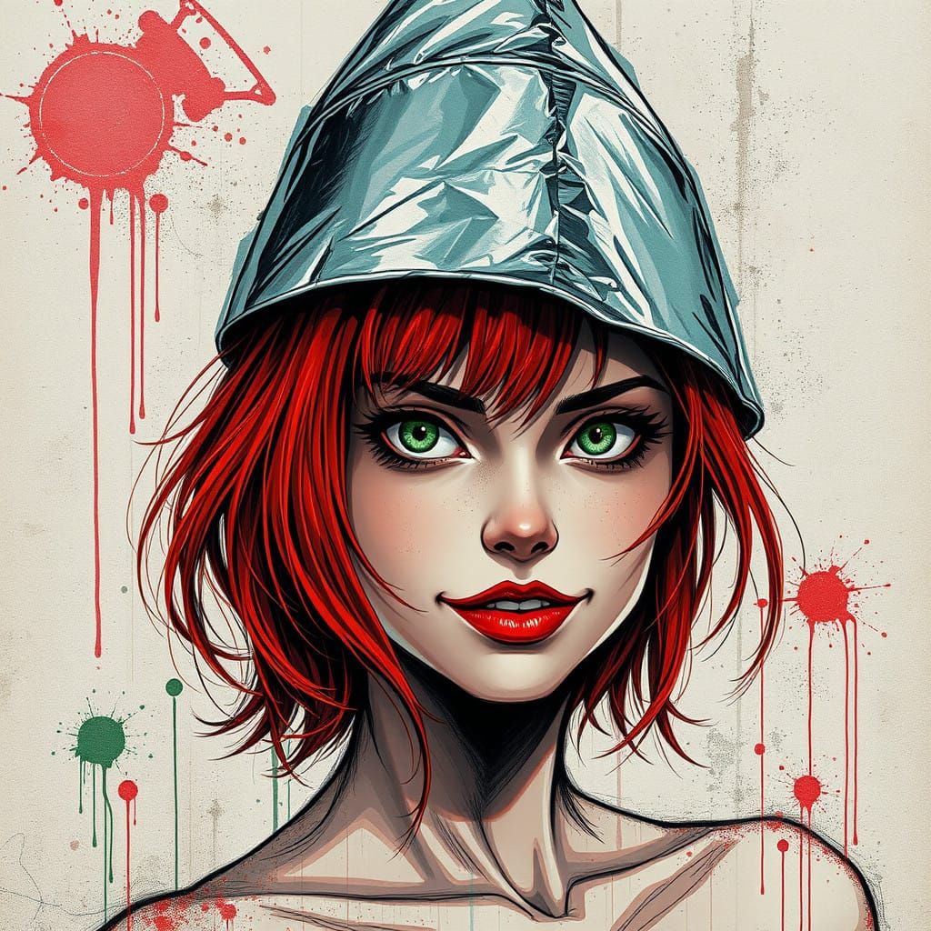 Surreal Anime Portrait in Tinfoil Punk Style