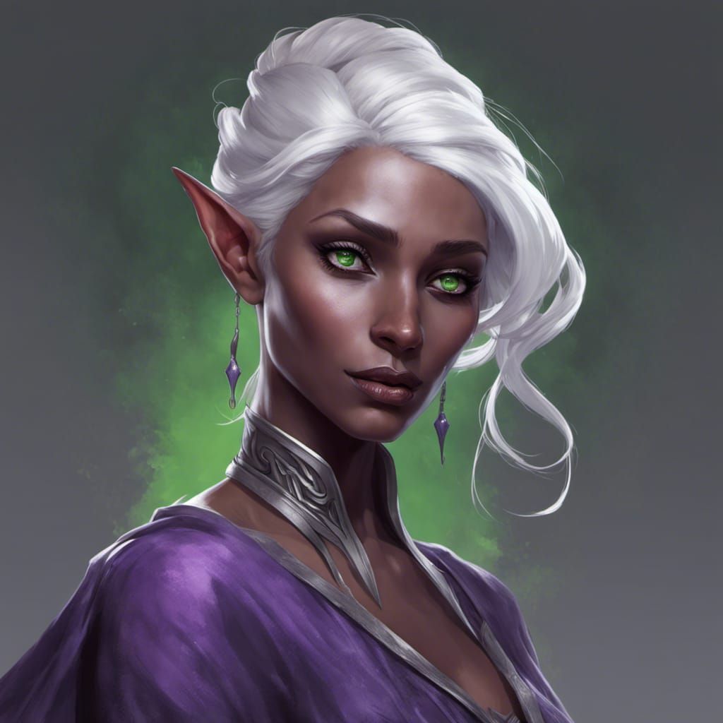 Drow Elf Portrait in Detailed Digital Art Style