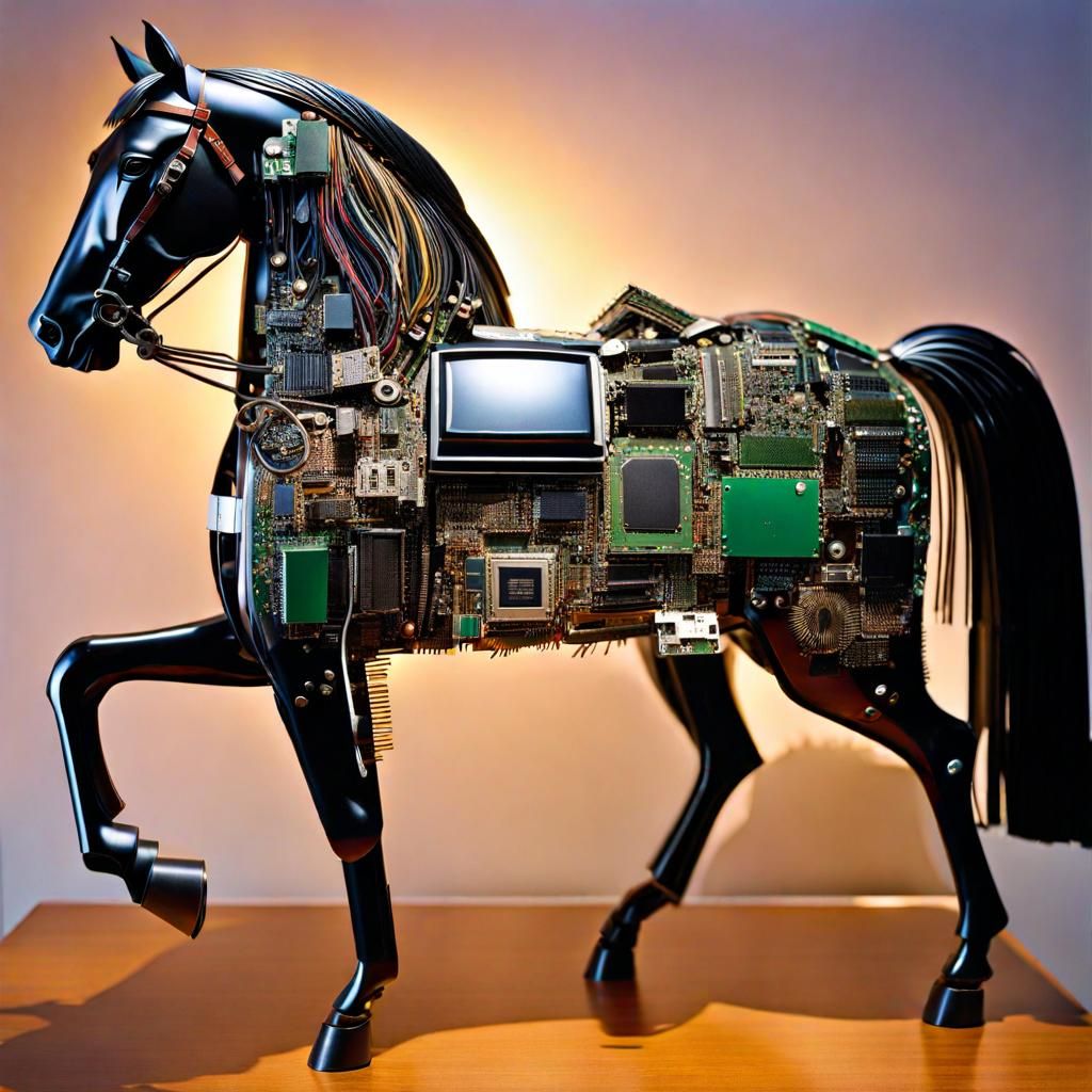 Electronic Horse Sculpture in Cyberpunk Style