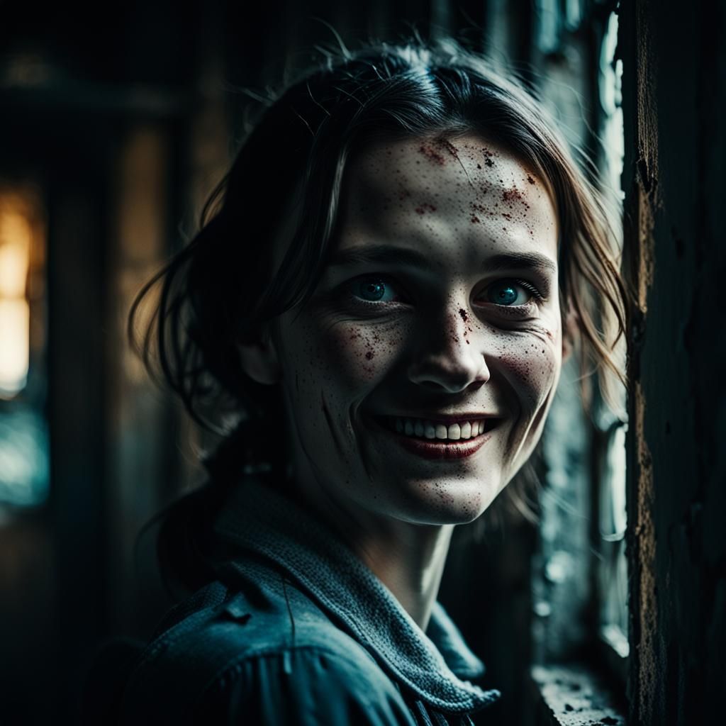 Terrifying Smile in Abandoned Room: Professional Photography