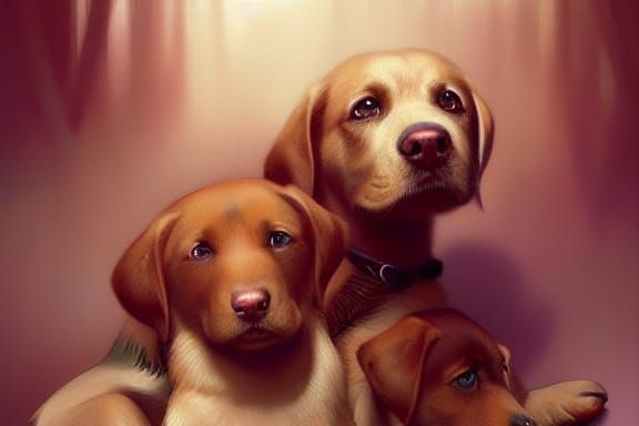 Kusky and Labrador Puppies Playing: Digital Art Portrait