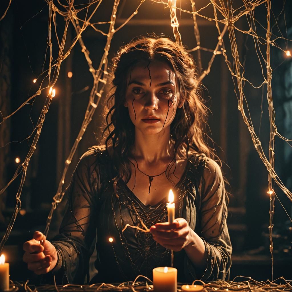 Arachne Weaving a Web with Candlelight