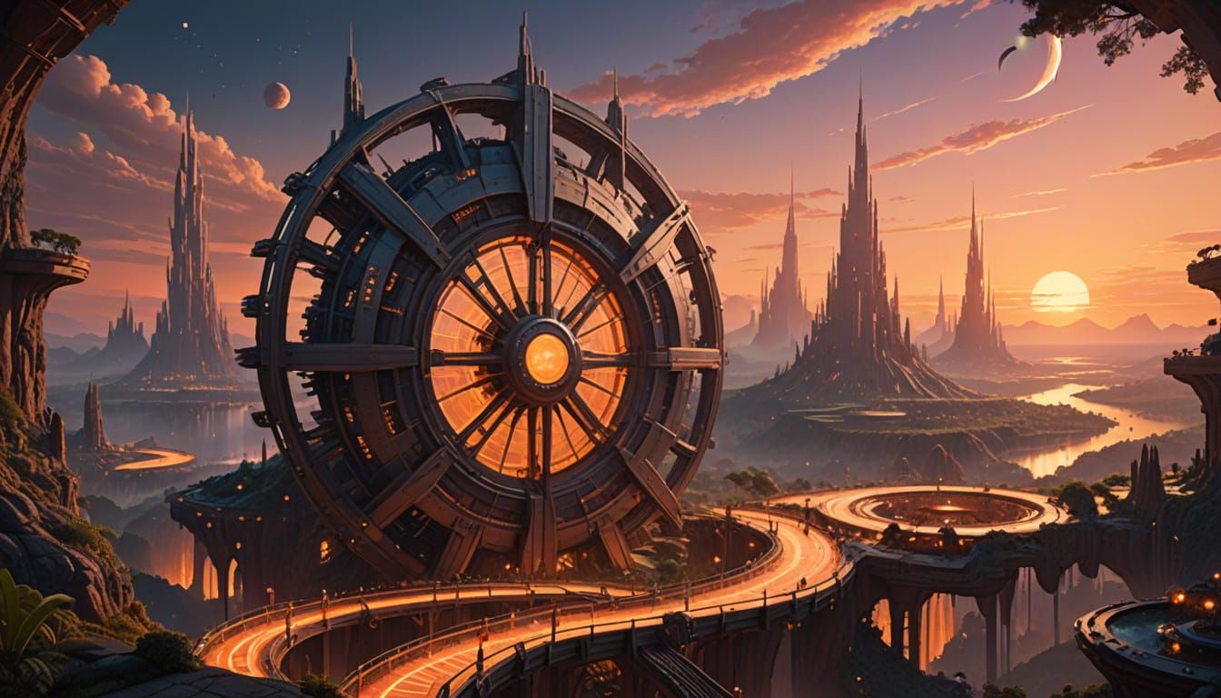 Futuristic City at Sunset with Bioluminescent Lights