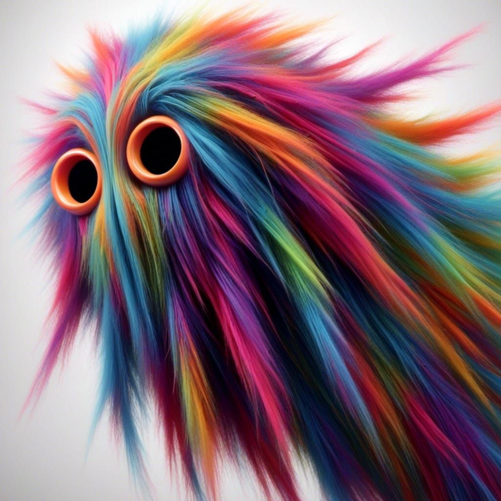 Rainbow Hairy Creature with Hollow Eyes