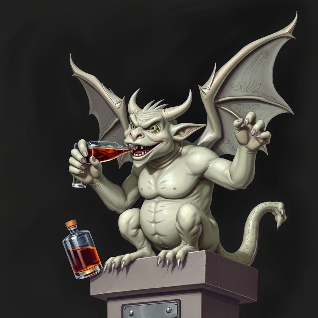 Alcohol-Loving Gargoyle: A Whimsical AI Creation