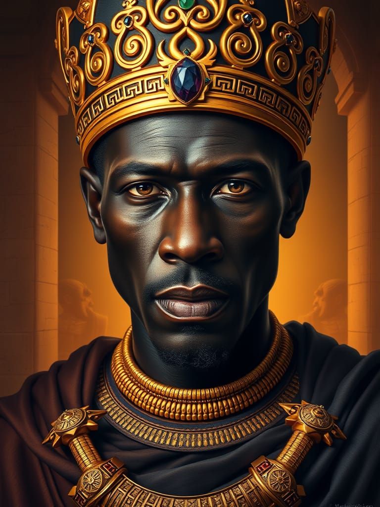 Majestic Ancient Nubian King in Golden Regalia