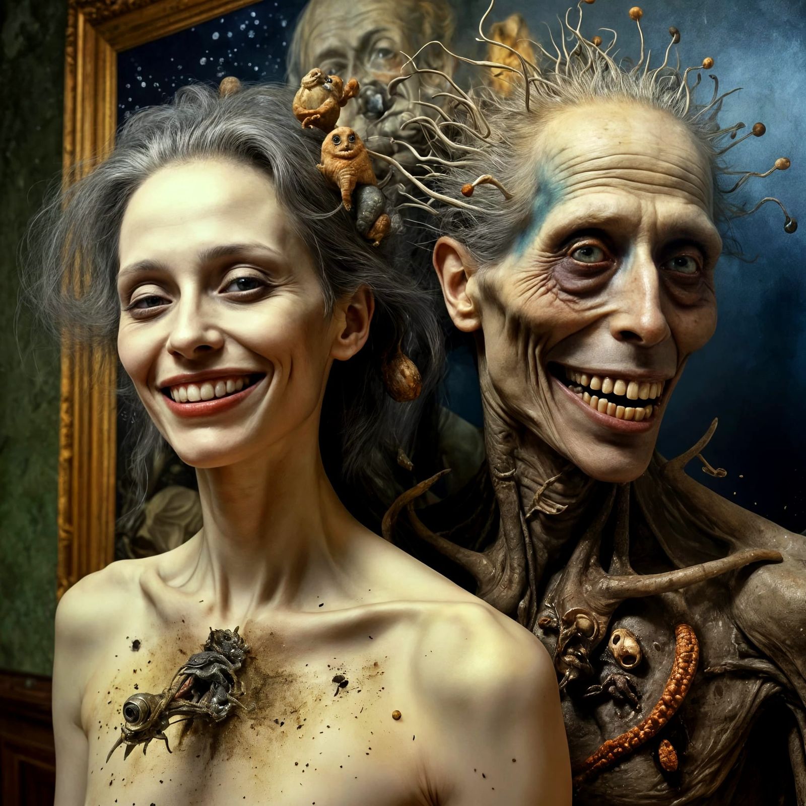 Surreal Portraits in Mansion with Bizarre Creatures