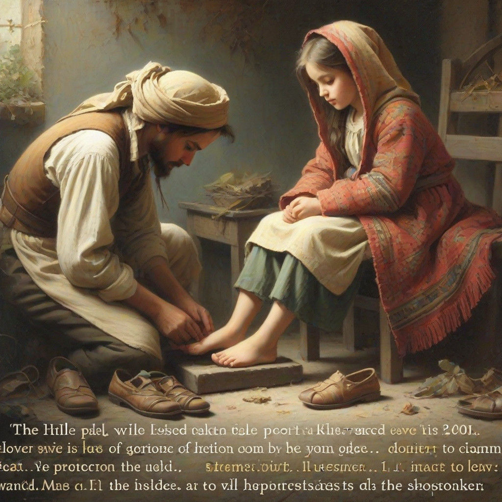 Young Girl Seeks Help from the Shoemaker in a Cozy Autumn Se...