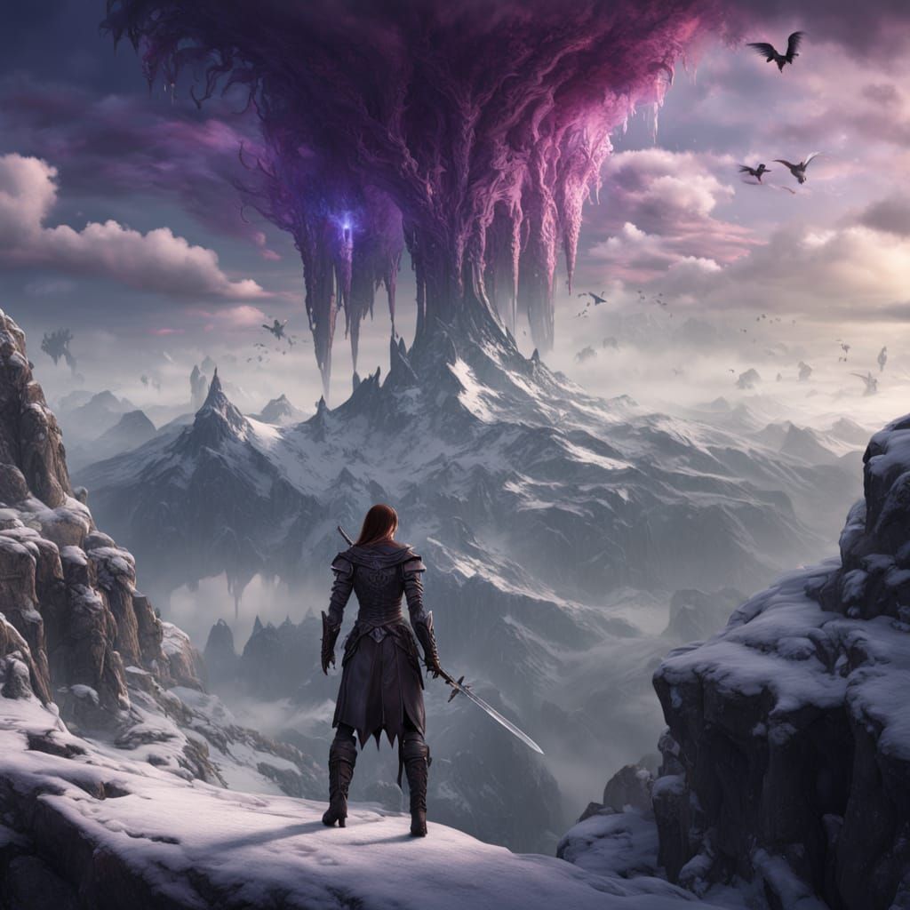 Vampire Warrior on Snowy Peak: Fantasy Concept Art