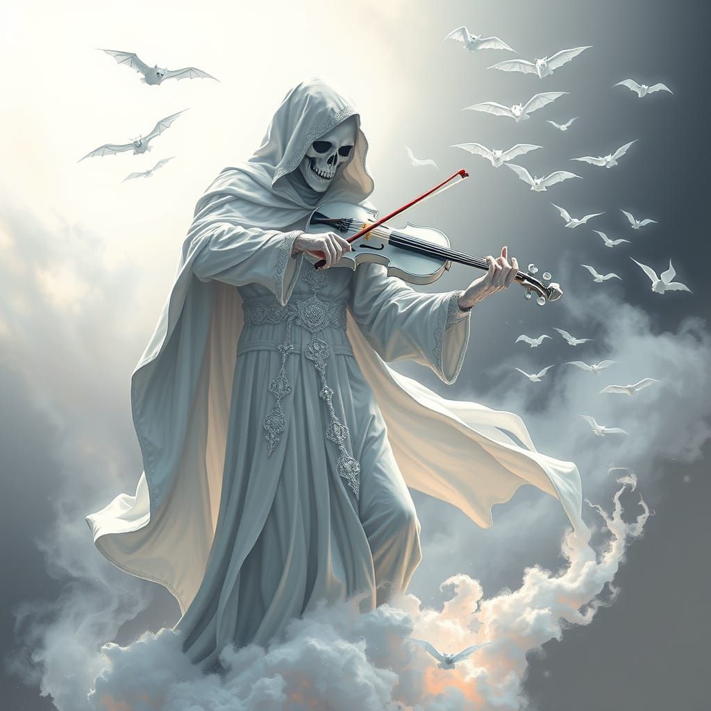 Gothic Grim Reaper Plays Violin in Celestial Light