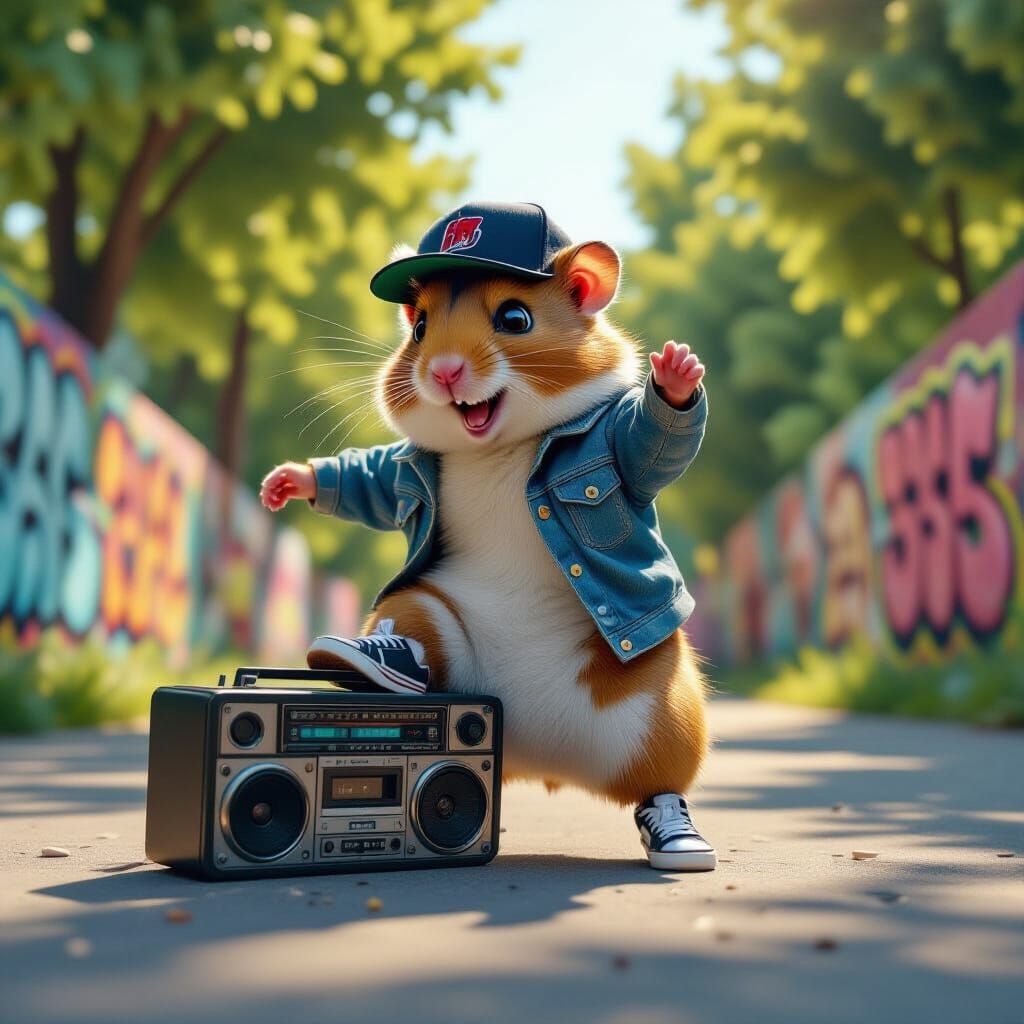 Hip-Hop Hamster Breakdancing in a Graffiti Park