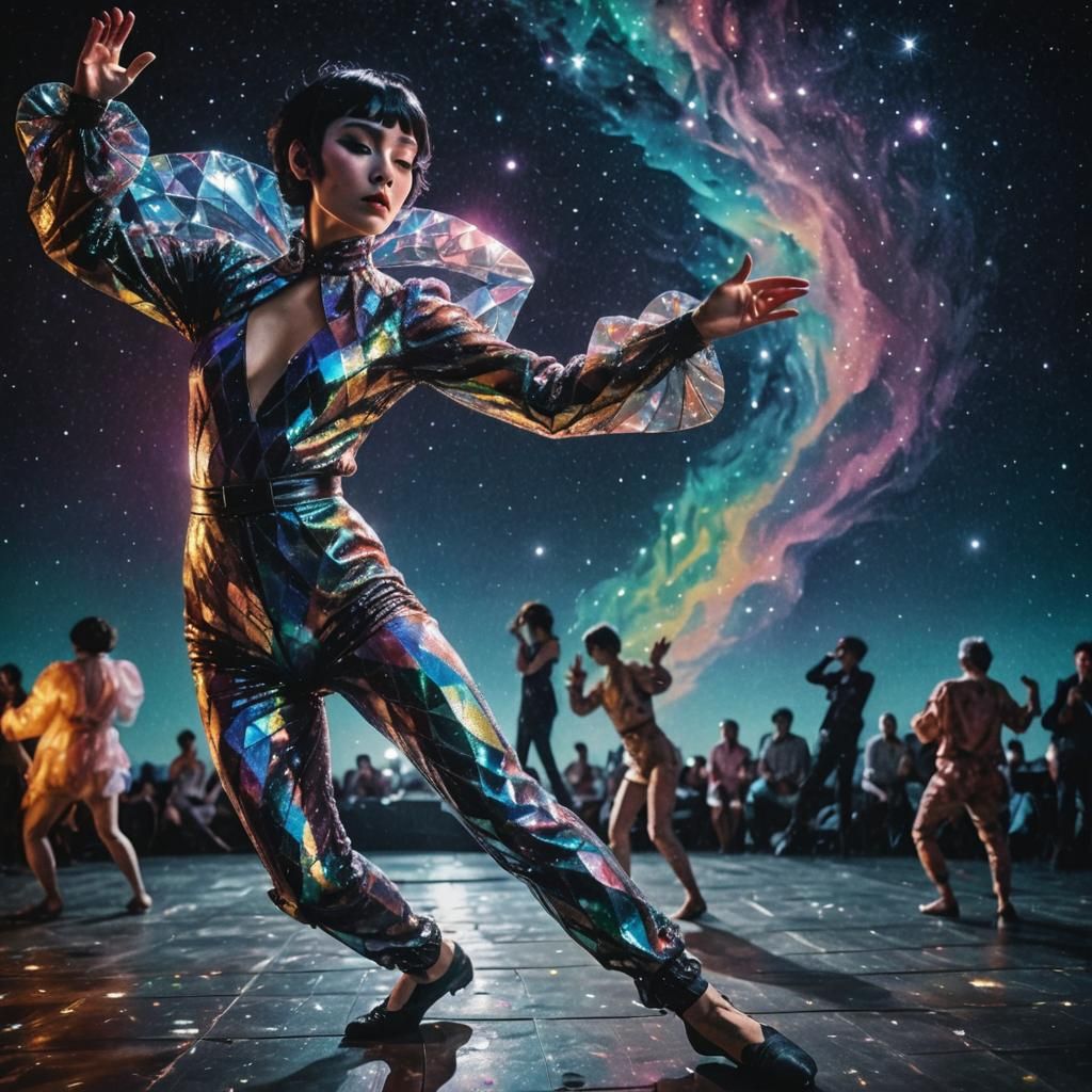 Girl Dancing on Stage in Iridescent Colors