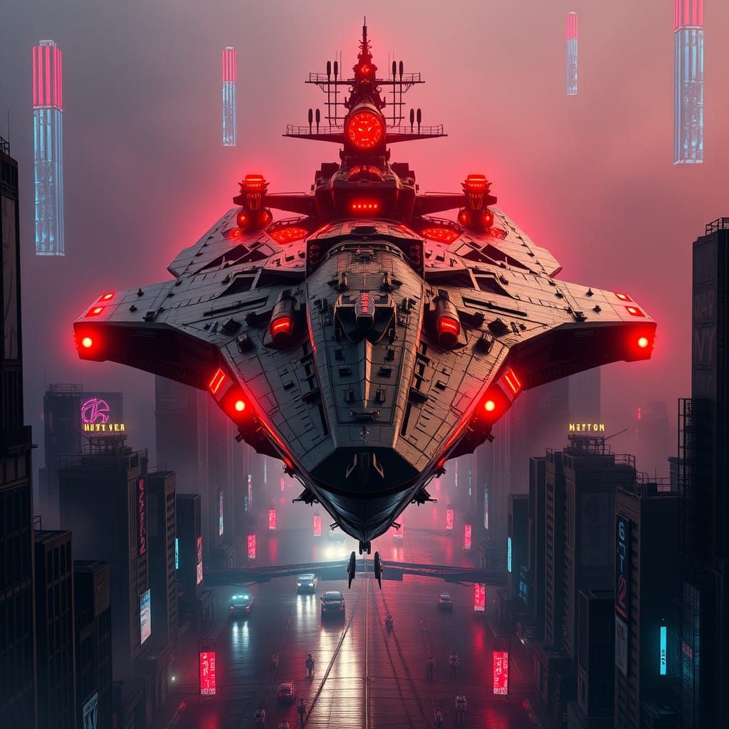 Colossal Flying Airship Meets Cyberpunk Metropolis in Epic B...