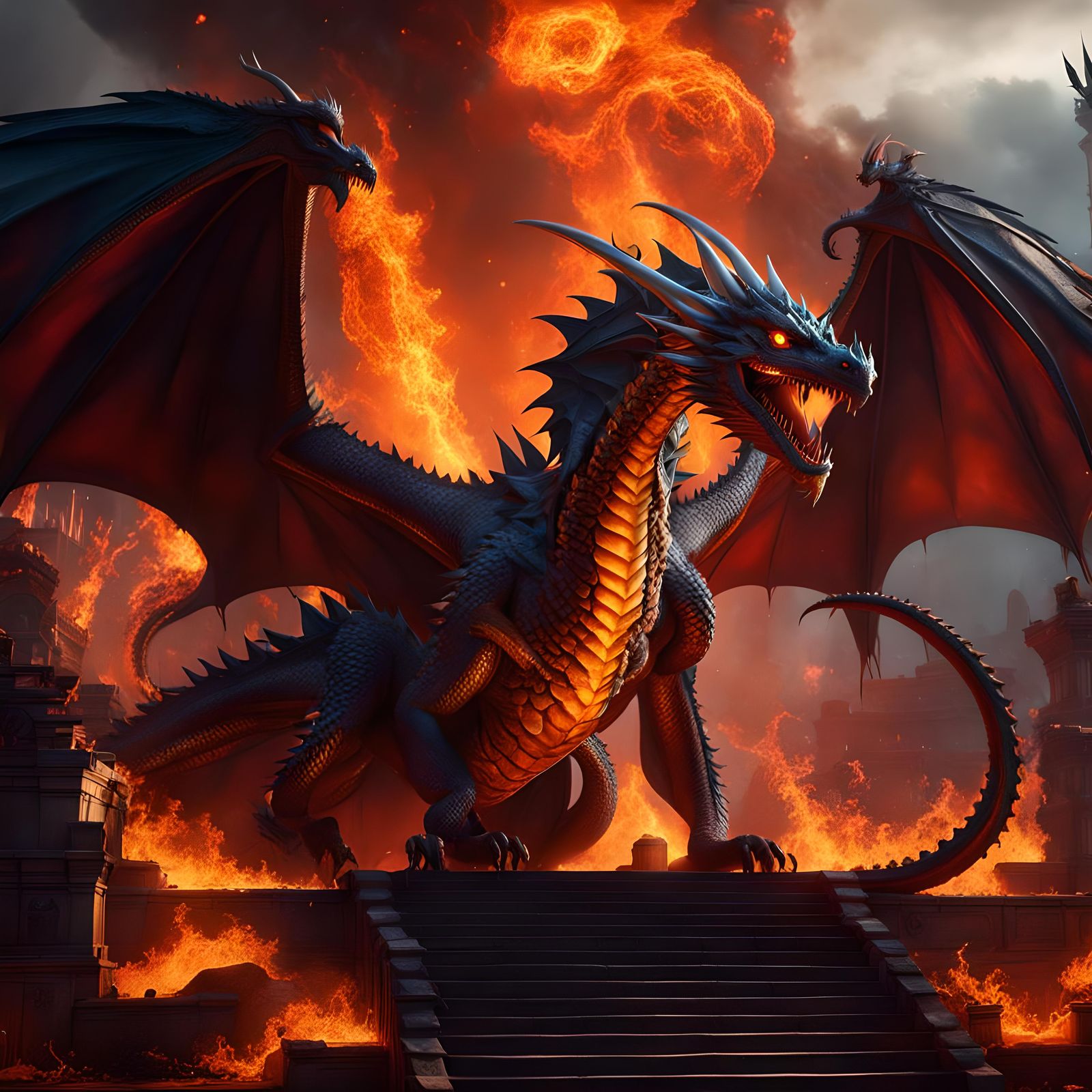 Epic Fire-Breathing Dragon Fantasy Concept Art