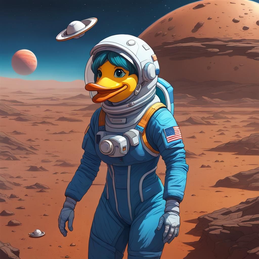 Astronaut on Mars with Rubber Ducky Flag