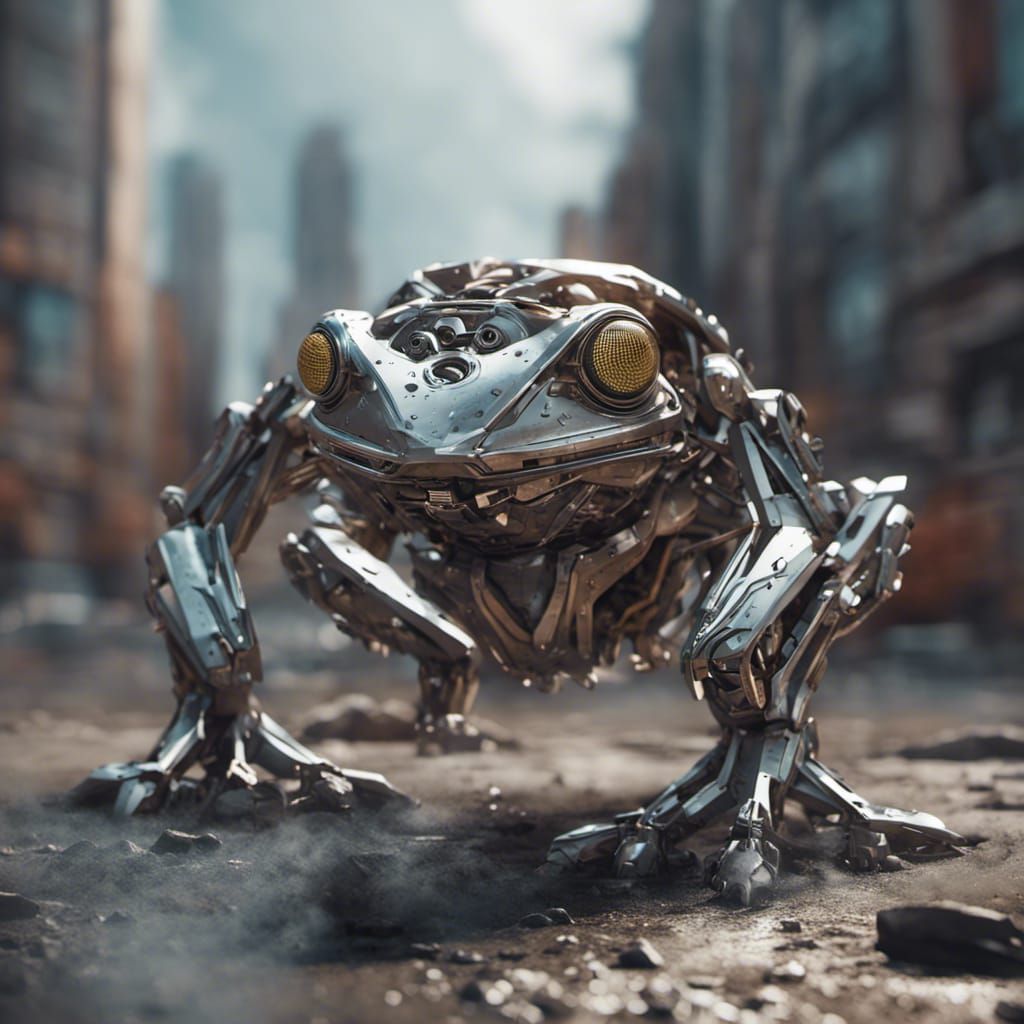 Epic Sci-Fi Frog Mech in Polished Metal, Cinema 4D Style