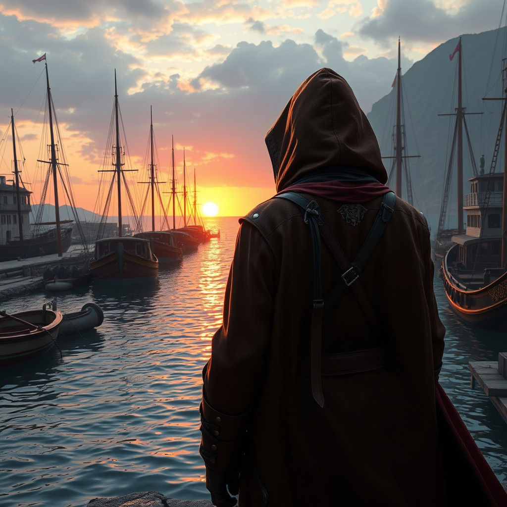 19th Century Assassin at Italian Port, Matte Painting