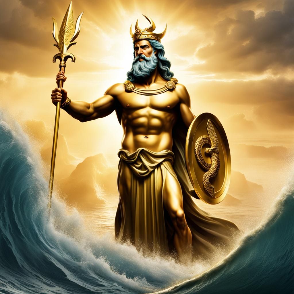 Poseidon with Golden Trident, God of the Sea