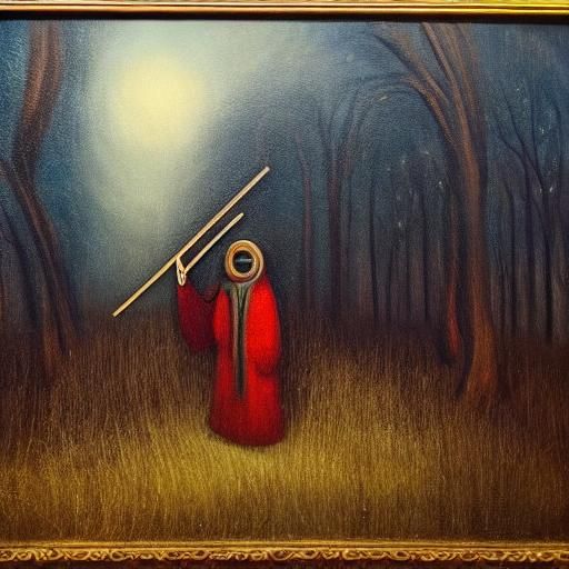 Wooden Vampire at Doctor's Table in Surreal Forest