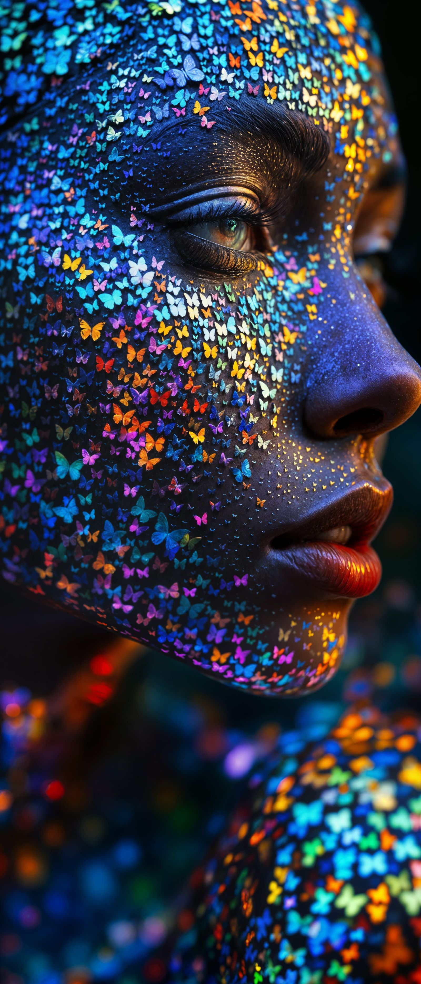 Mosaic of Iridescent Butterfly Wings in Vibrant Portrait