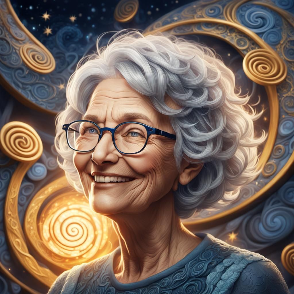 Smiling Woman with Gray Hair in Fantasy Art
