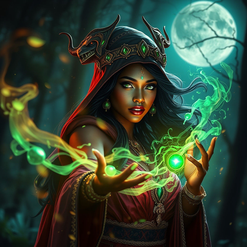 Earth Witch Summoning Forest Magic at Night