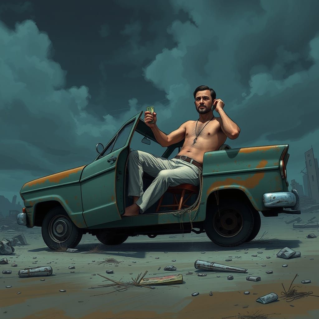 Post-Apocalyptic Vulture at ATM, Distopian Realism