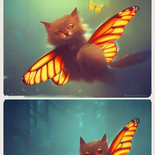 Butterfly Kitten Concept Art in Orange and Teal