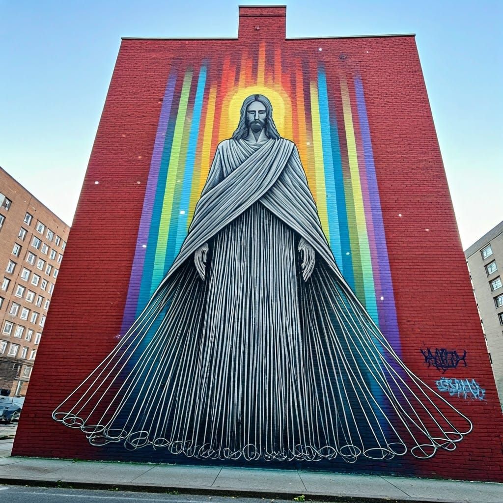Cosmic Jesus Mural in Street Graffiti Style