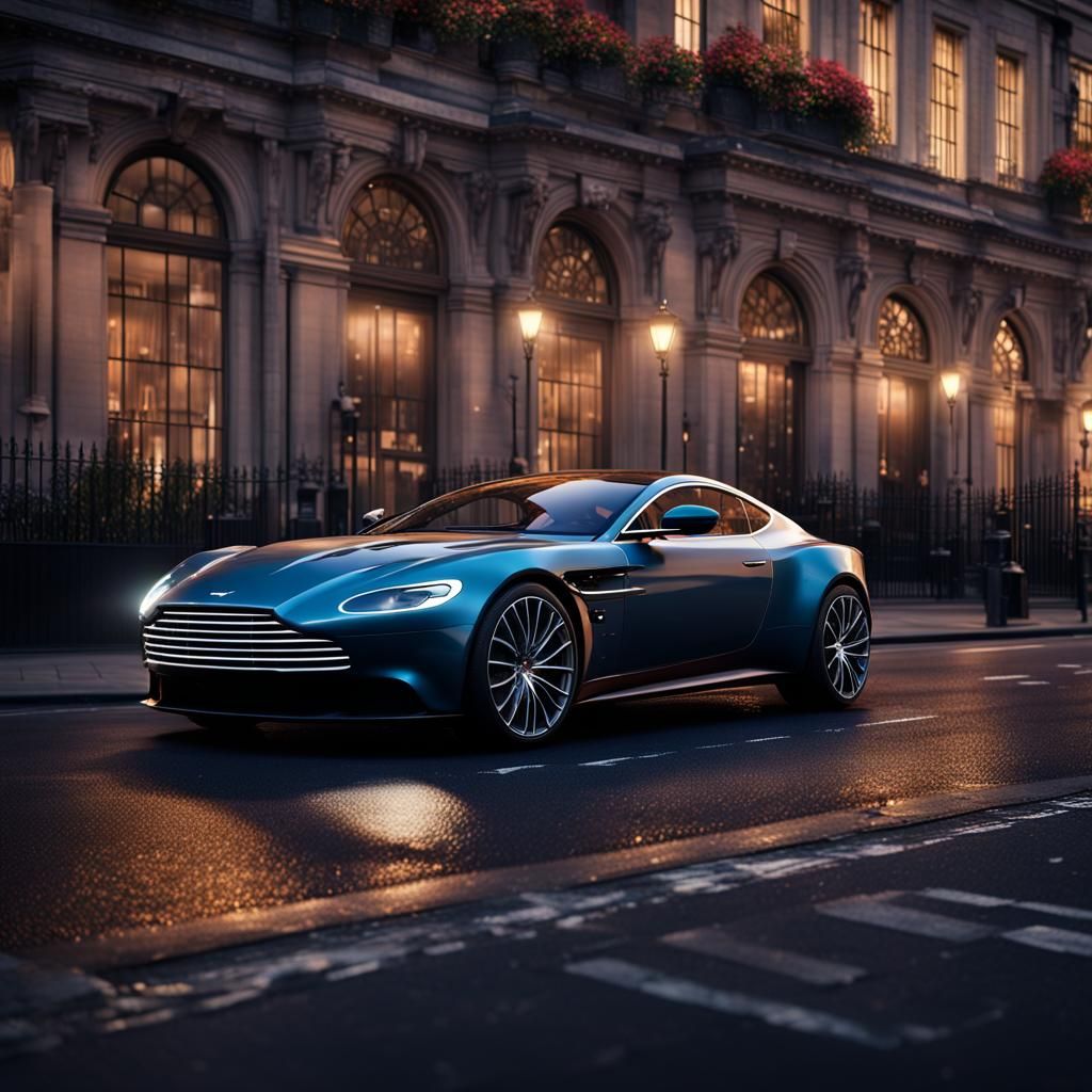 Aston Martin in London at Night: Detailed Matte Painting