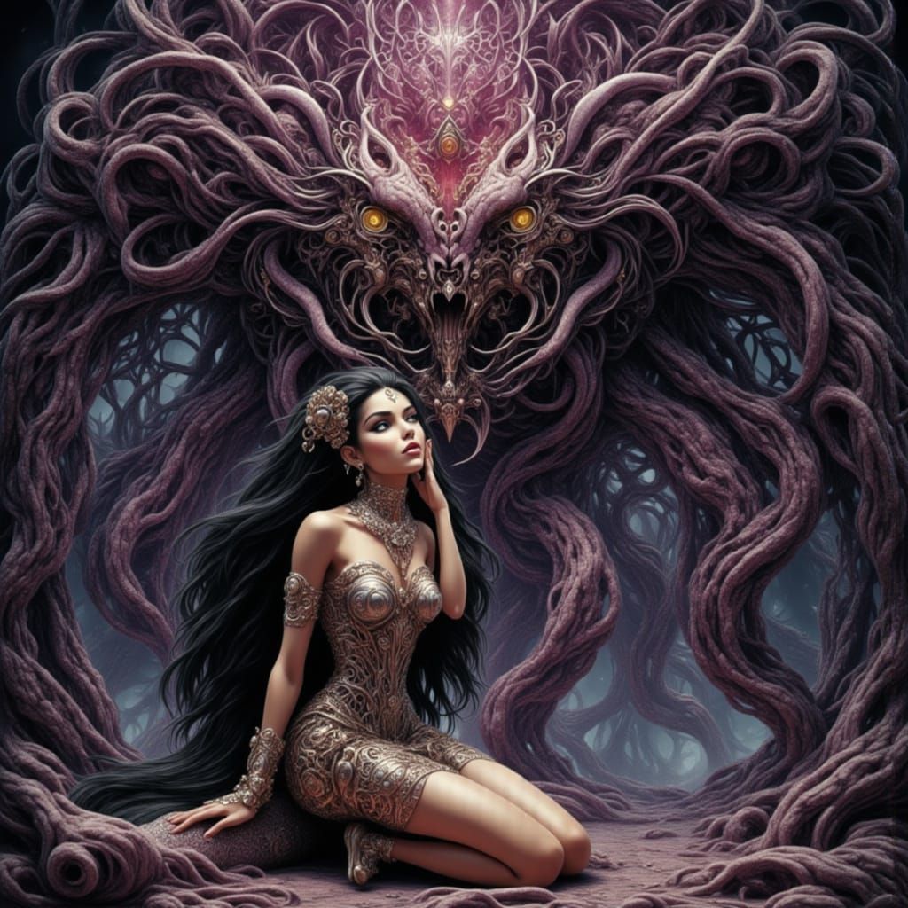 Surreal Woman in Dystopian Landscape