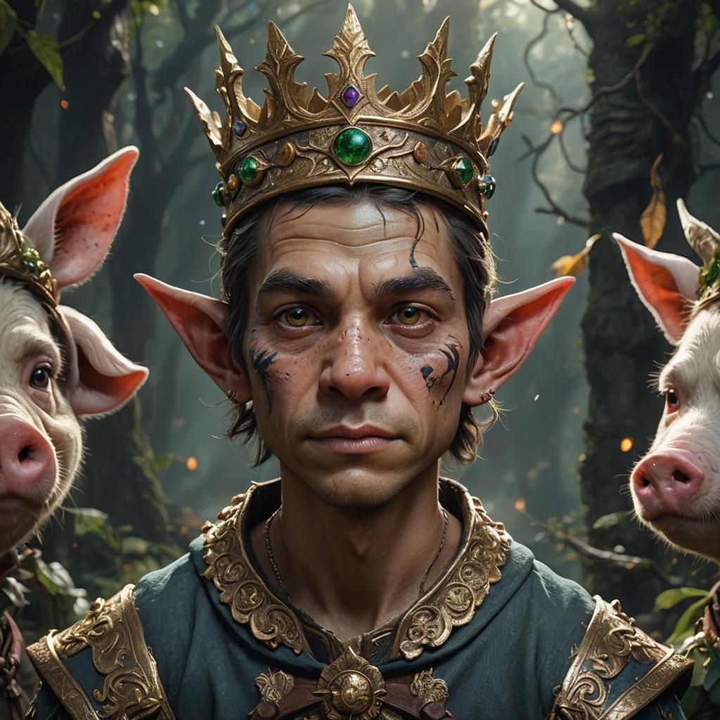 Hyperrealistic Portrait: Filipino Pig-Faced Elf with Bone Cr...