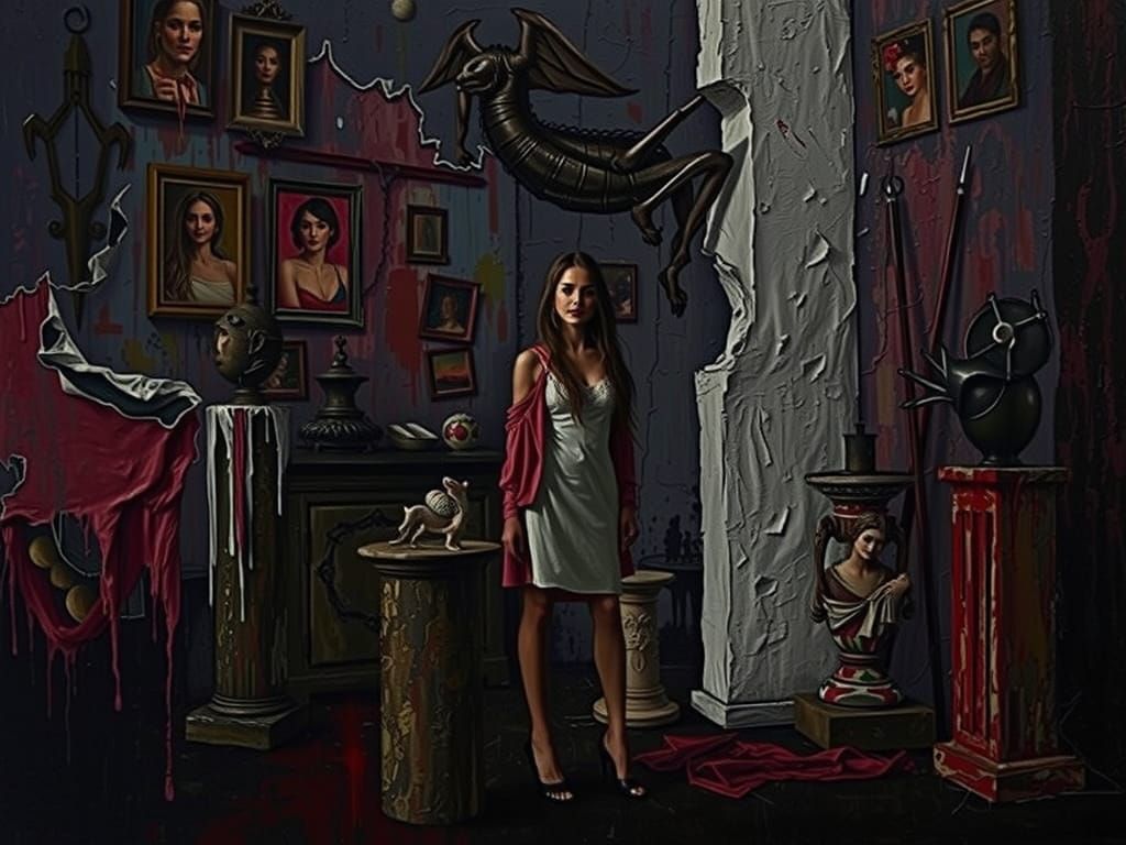 Impasto Oil Painting of a Painter Model in Gothic Art Studio