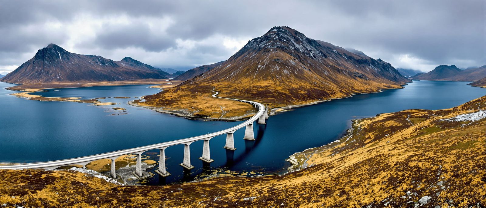 Aerial View of Kylesku Bridge, Scotland's S-Curve Over Blue ...