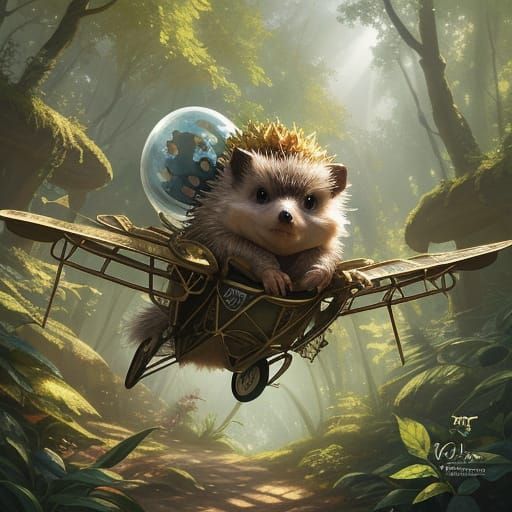 Cute Hedgehog Hang Gliding Through Sunlit Forest