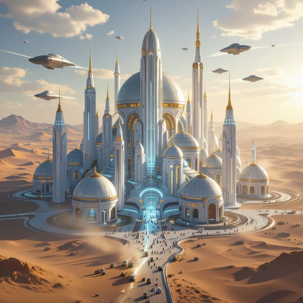 Olympus City in Desert: Aerial View of Colossal Metropolis
