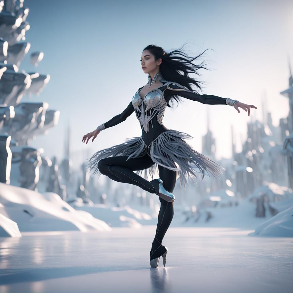 Ballerina Dances on Ice in Sci-Fi Winter Wonderland
