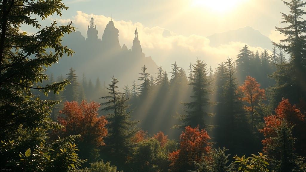 Sunlit Forest Landscape in Bierstadt Style