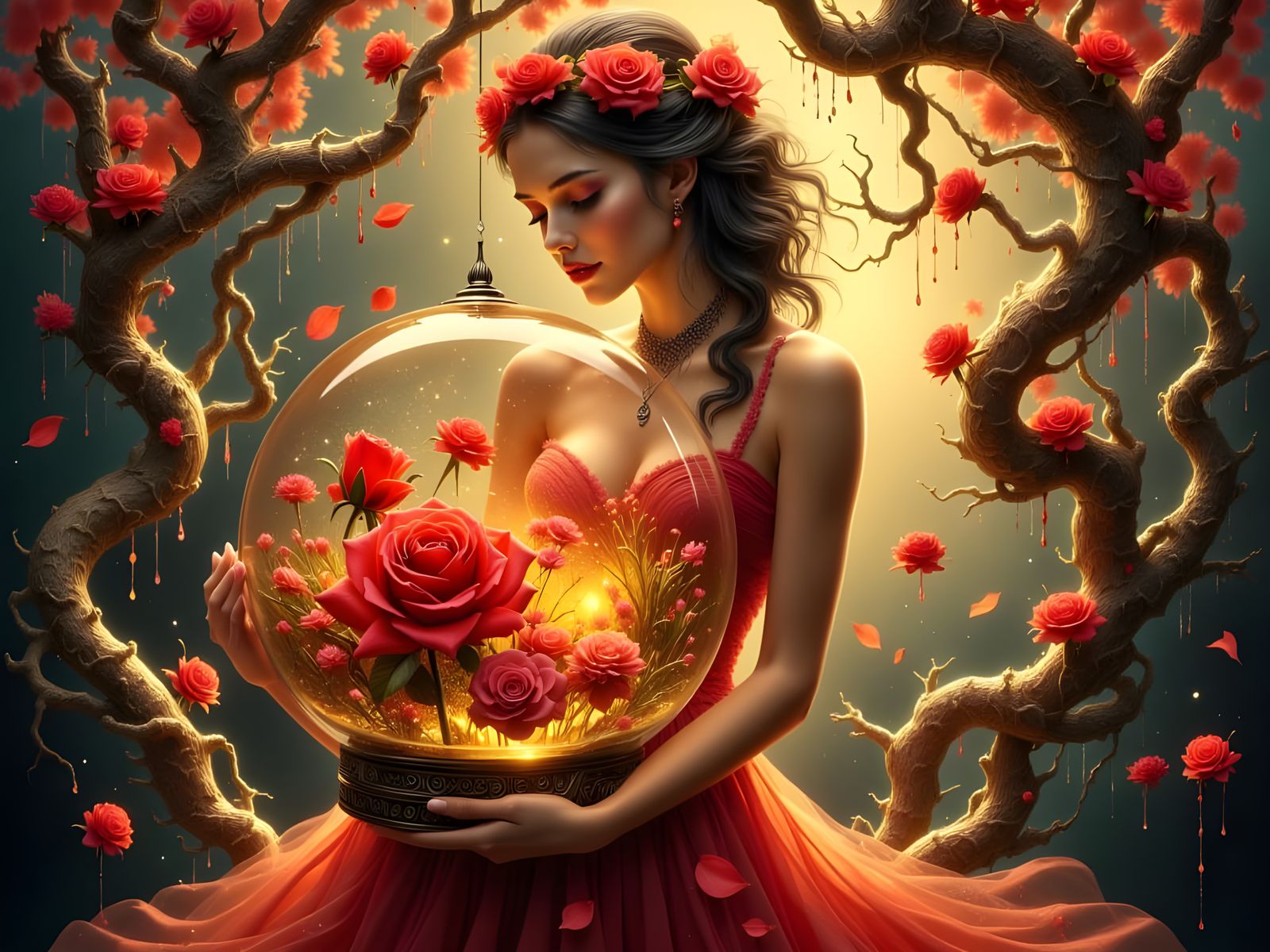 Ethereal Goddess with Roses in Hyperreal Style