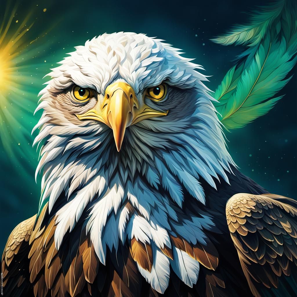 Eagle Soars Against Deep Blue-Green Skies in Vibrant Hyperre...